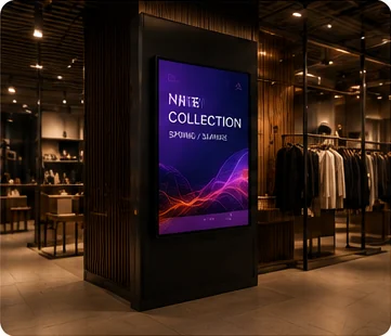Retail store screens showing promotions